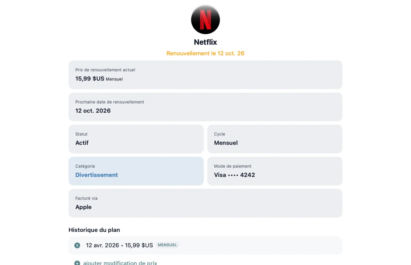 MyRenewals — Détails de l'abonnement · Mac (fr)