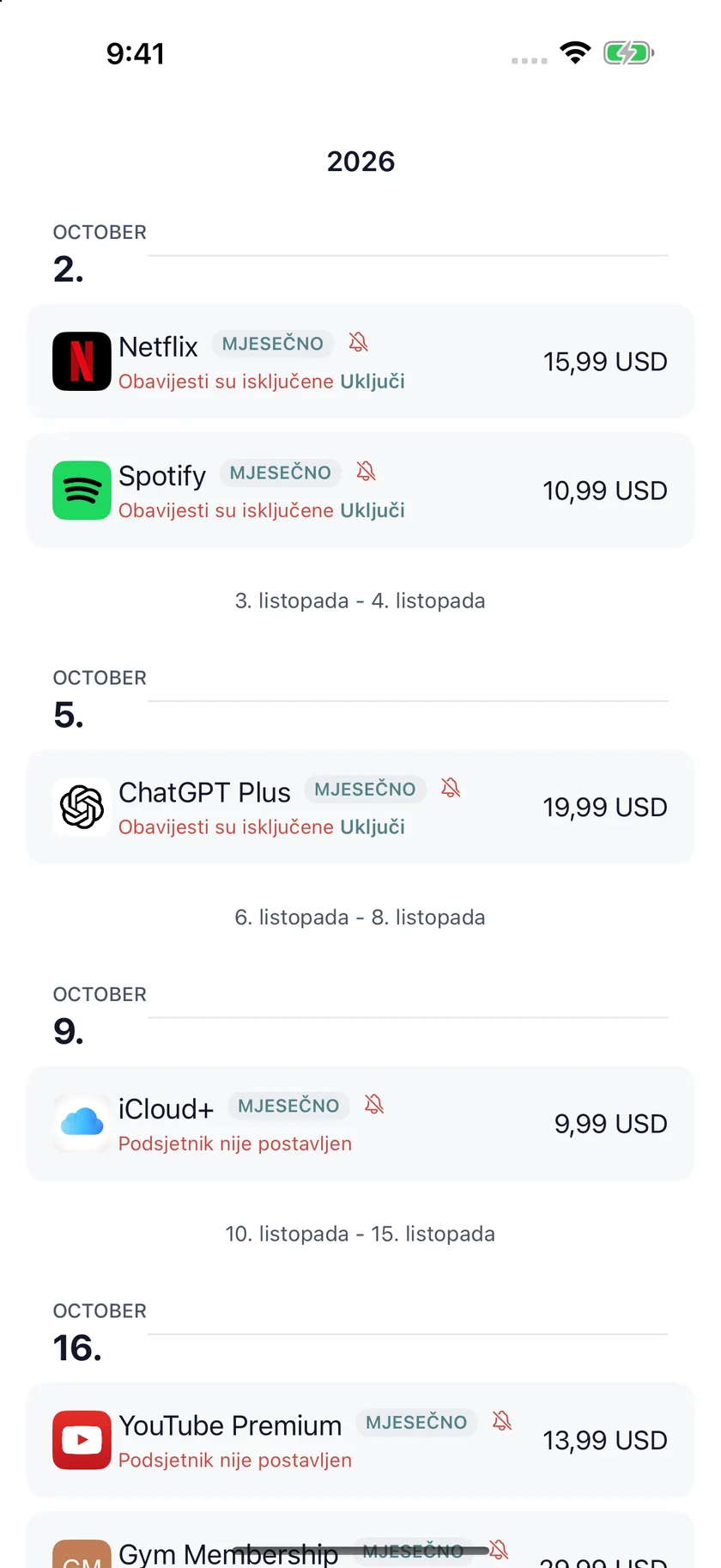 MyRenewals — Kalendar obnova (hr)