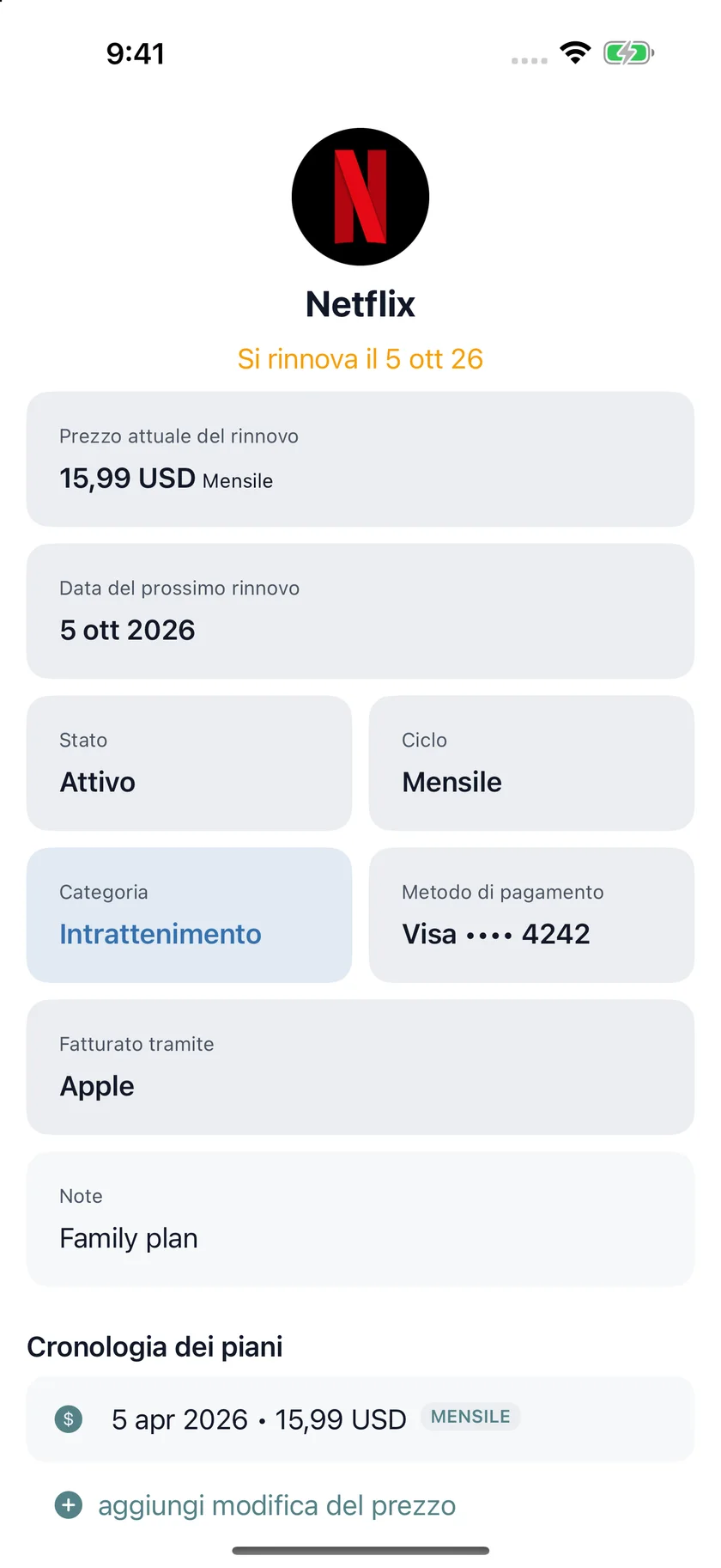 MyRenewals — Dettagli del piano (it)