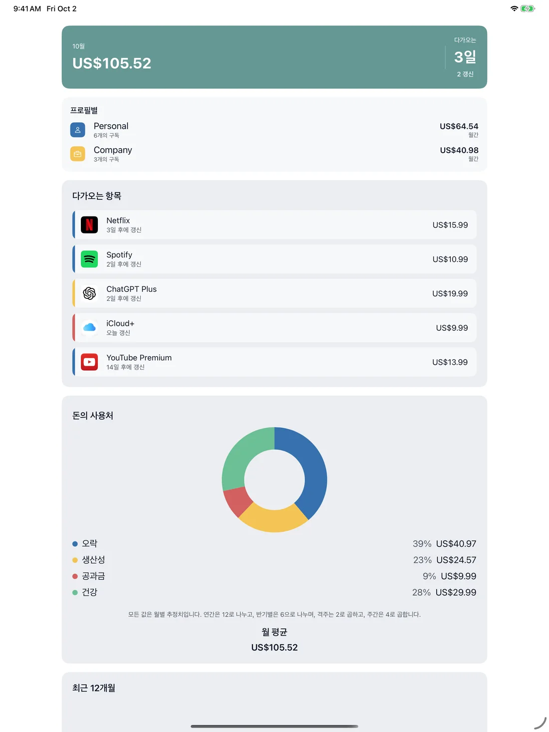 MyRenewals — 개인 및 회사용 · iPad (ko)