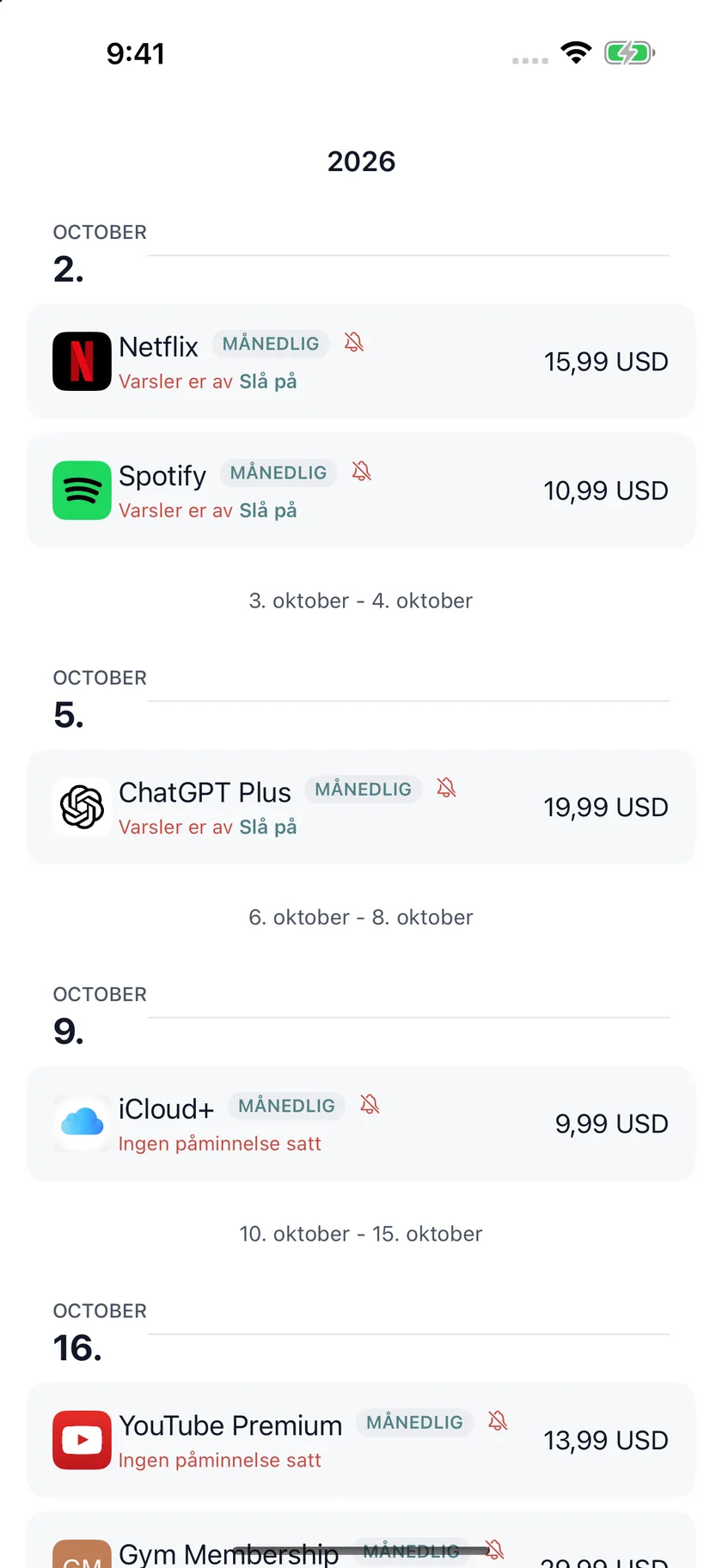 MyRenewals — Fornyelseskalender (nb)