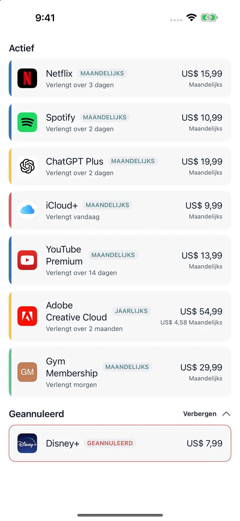 MyRenewals — Abonnementenlijst (nl)