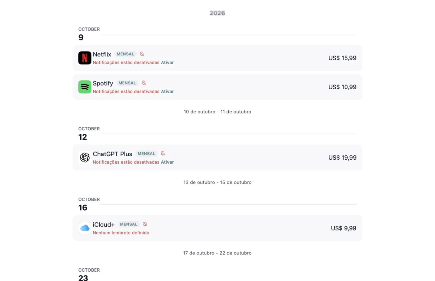 MyRenewals — Calendário de renovações · Mac (pt-BR)