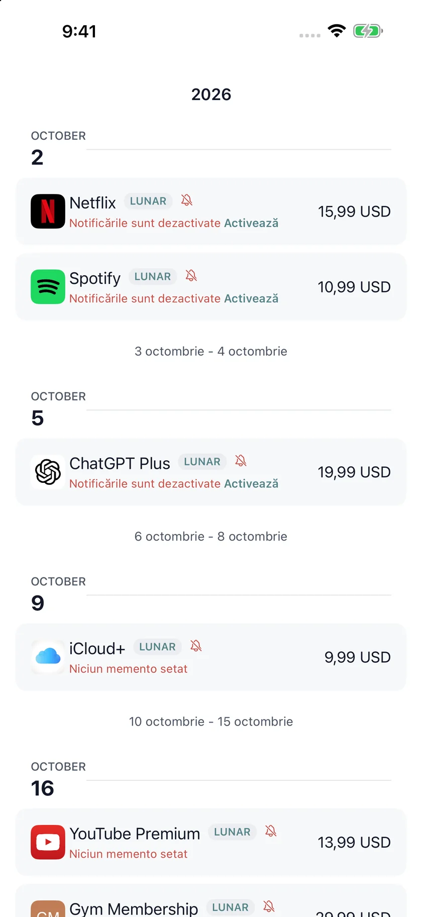 MyRenewals — Calendar de reînnoiri (ro)