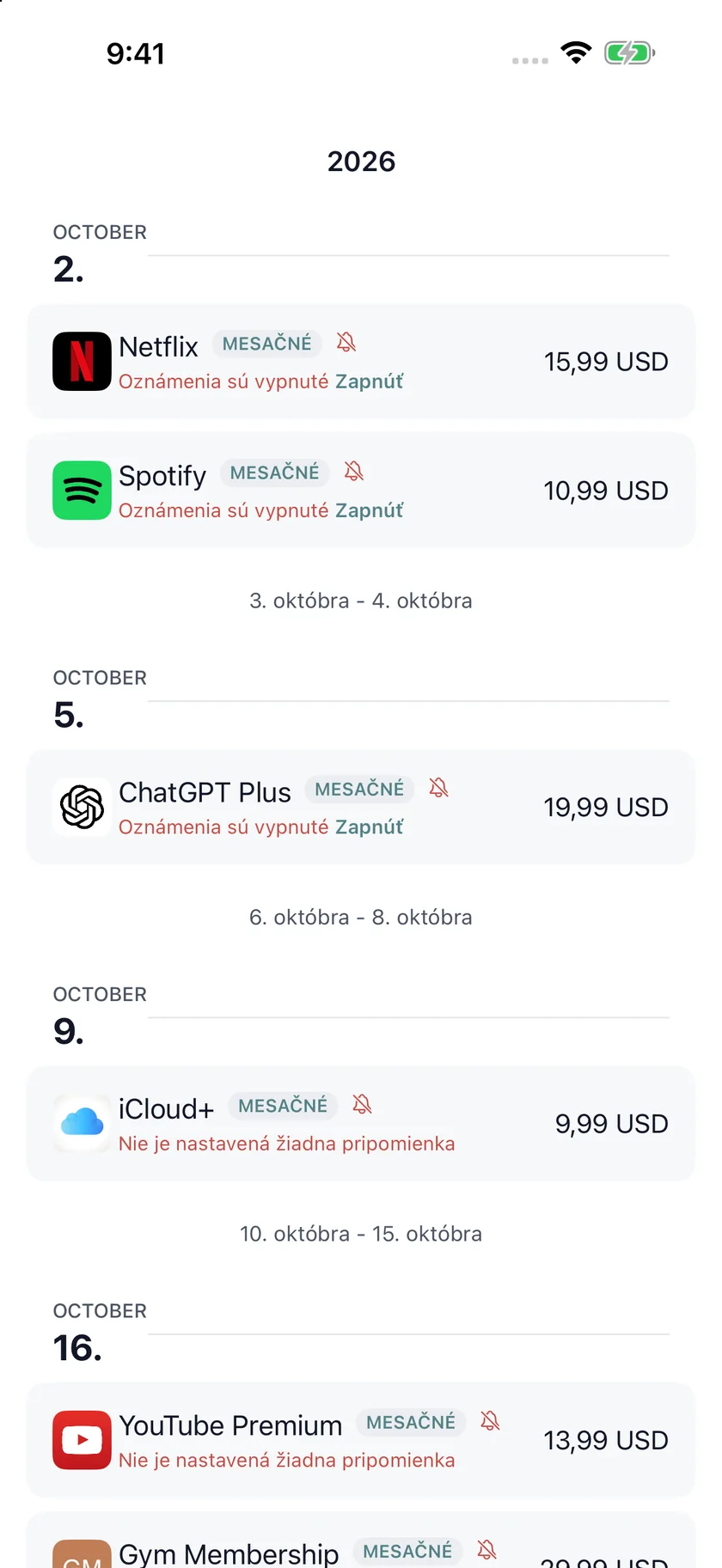 MyRenewals — Kalendár obnovení (sk)