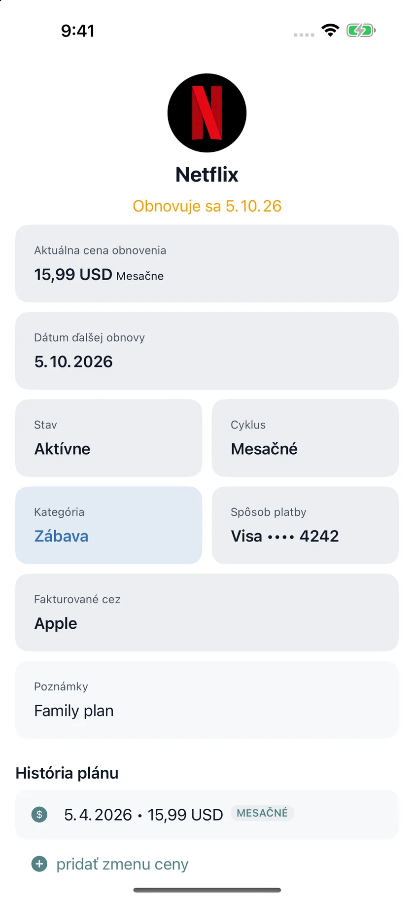 MyRenewals — Podrobnosti o pláne (sk)