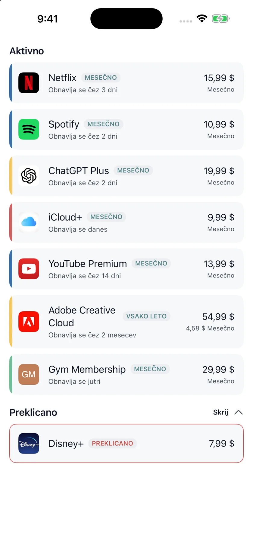 MyRenewals — Seznam naročnin (sl)