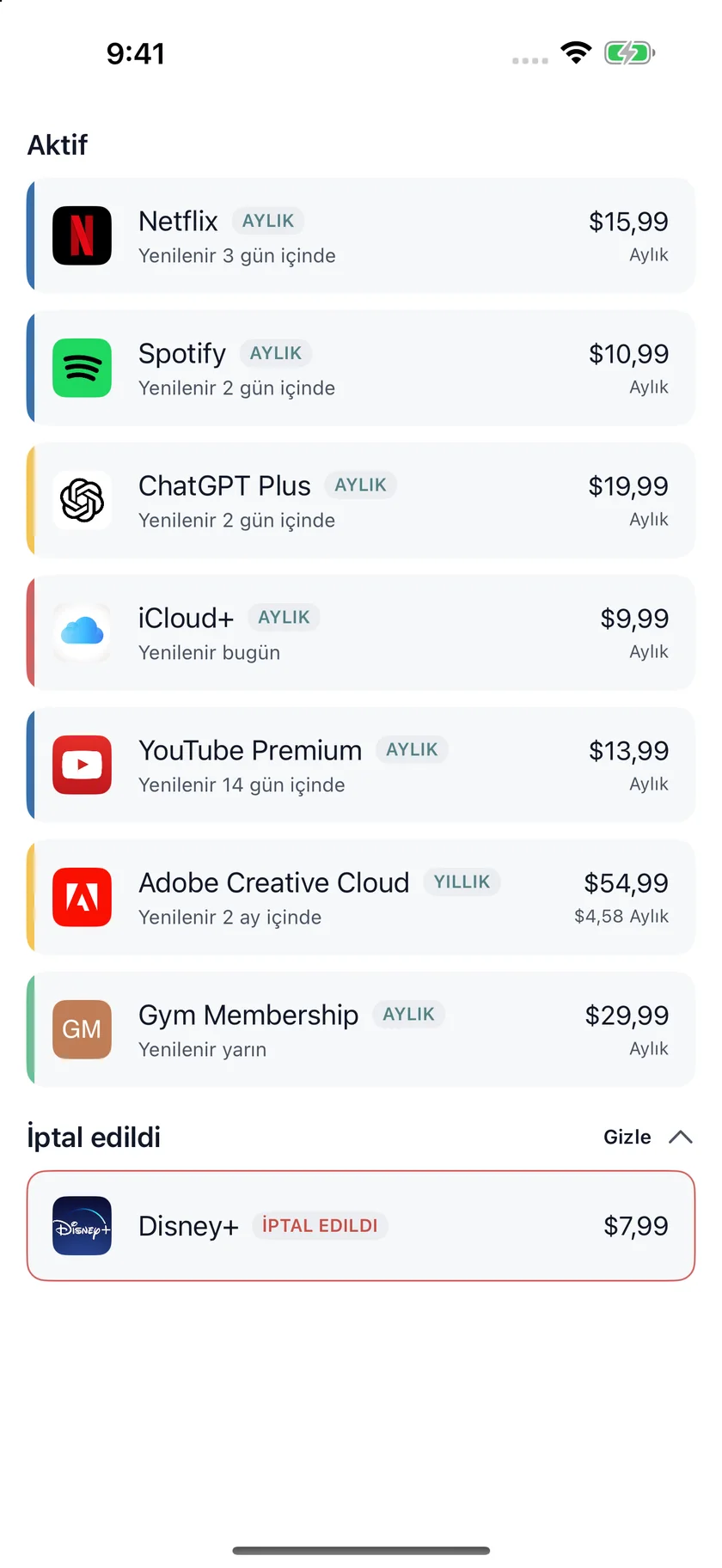 MyRenewals — Abonelik listesi (tr)
