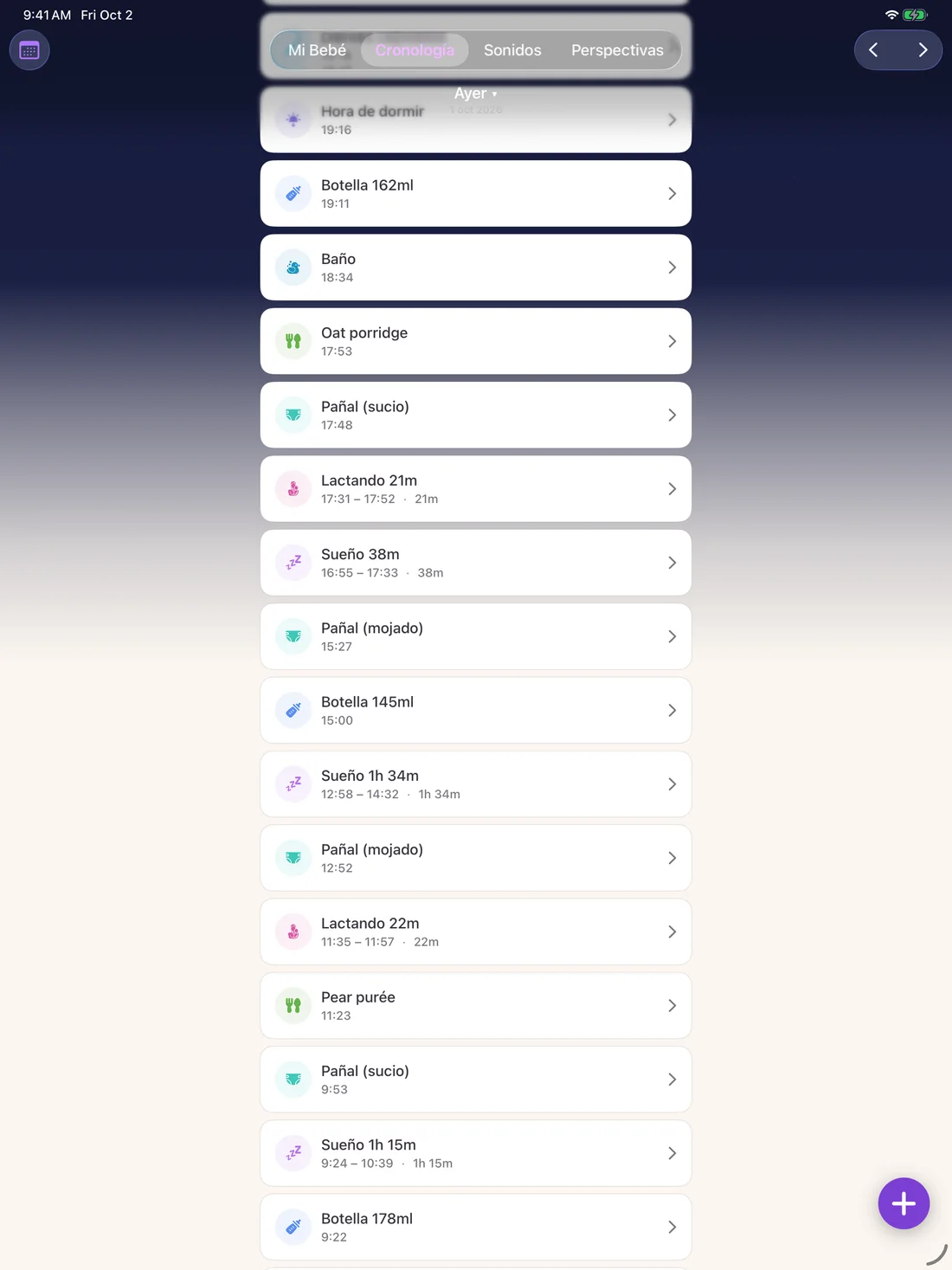 Zuzu — Horarios de sueño y vigilia · iPad (es)