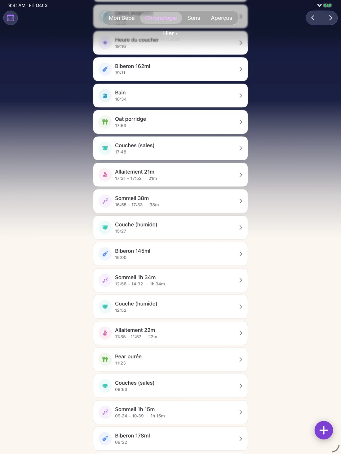 Zuzu — Horaires de sommeil et d'éveil · iPad (fr)