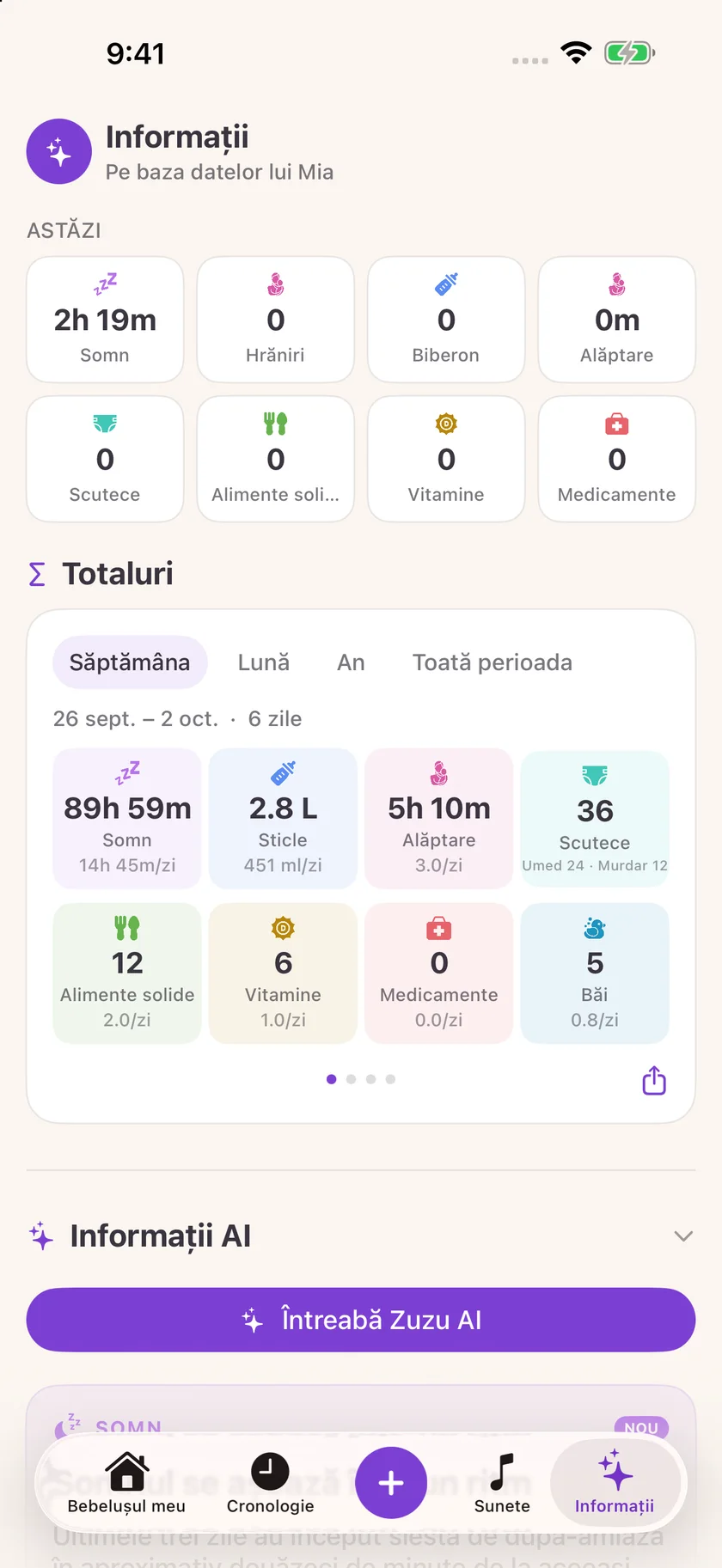 Zuzu — Informații despre îngrijirea bebelușului (ro)